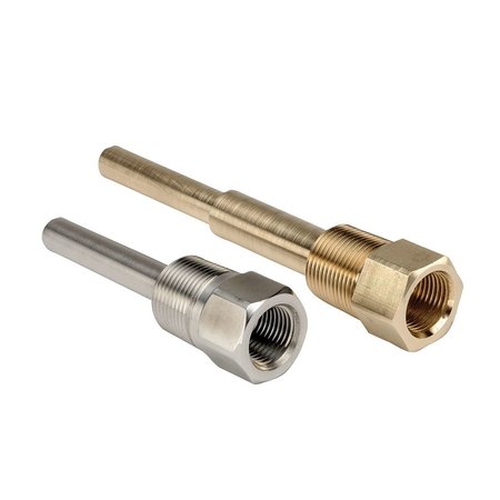 NOSHOK 1/2 NPT Straight Shank Thermowell, 2.5" Length, 1/2" NPSM Instrument Conn, Brass 50-025-BRASS